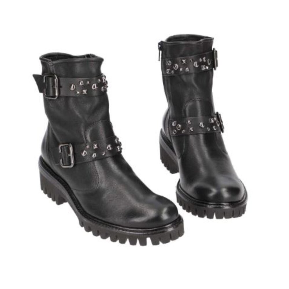 NIB Like New Paul Green Black Leather Stud Motorcycle Biker Boot Size 9